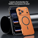 Mehrschichtiger Schutzaufbau der CASESUN Metal Snap Hülle – robuster Aluminiumrahmen und stoßfeste PC-Rückseite für iPhone 17 und 16.