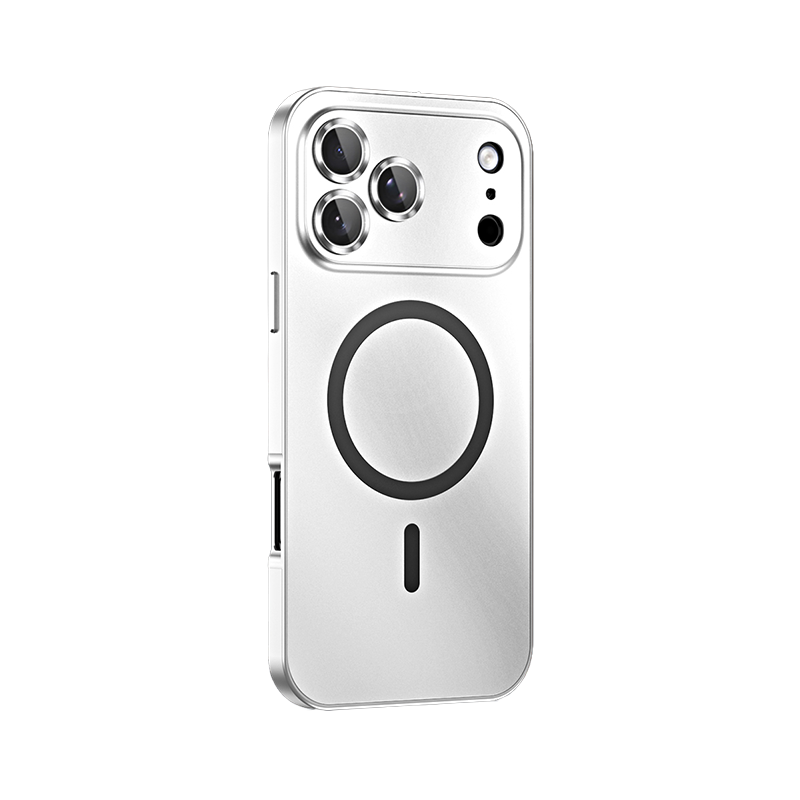 Weiße CASESUN Metal Snap MagSafe Hülle – Premium-Metallrahmen, stoßfest, mattes Design für iPhone 17 Serie.