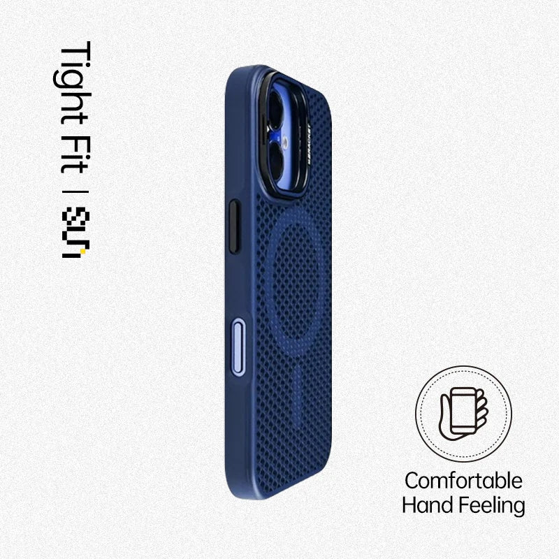 Braune magnetische iPhone Hülle mit integriertem Ständer – langlebig, hitzebeständig und griffig.