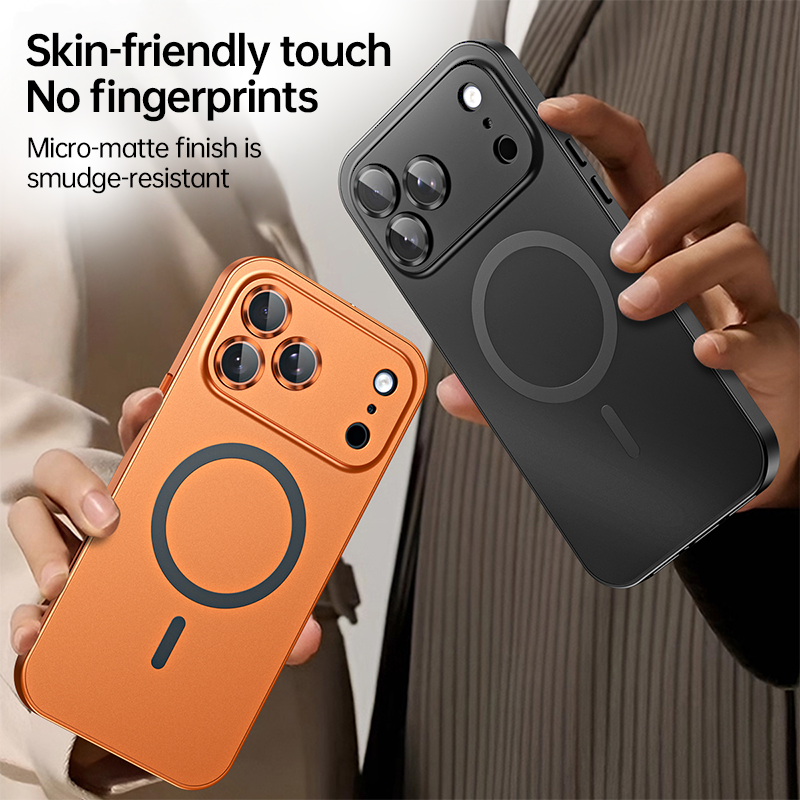 Hautfreundliche, rutschfeste Oberfläche – CASESUN Metal Snap MagSafe Hülle, keine Fingerabdrücke, angenehmes Griffgefühl.