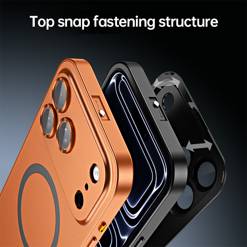 Top-Snap-Verschlusssystem der CASESUN Metal Snap Hülle – präzise CNC-Verarbeitung aus Aluminium für sicheren Halt.